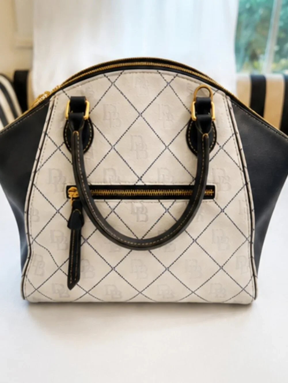 Dooney & Bourke Sydney Signature Satchel – Glacier Blue/Navy – Mint Condition